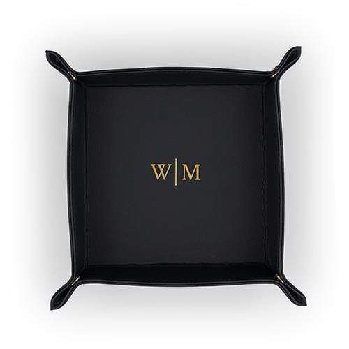Personalized Gifts for Women Vegan Leather Jewellery Tray - Line Monogram Emboss Medium Black (Pack of 1) JM Weddings