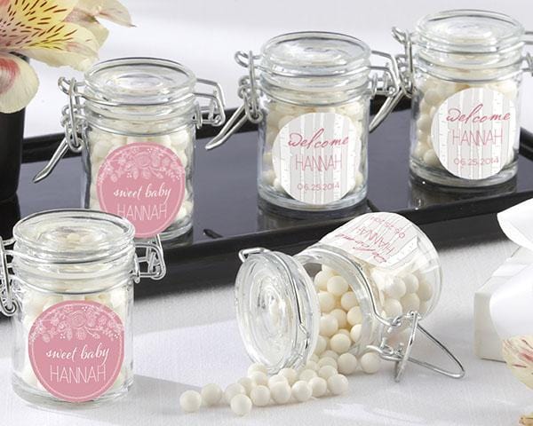 Personalized Glass Favor Jars - Kate's Rustic Baby Shower Collection (Set of 12)-Bridal Shower Decorations-JadeMoghul Inc.