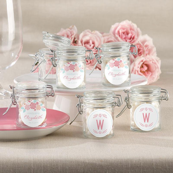 Personalized Glass Favor Jars - Kate's Rustic Bridal Shower Collection (Set of 12)-Bridal Shower Decorations-JadeMoghul Inc.