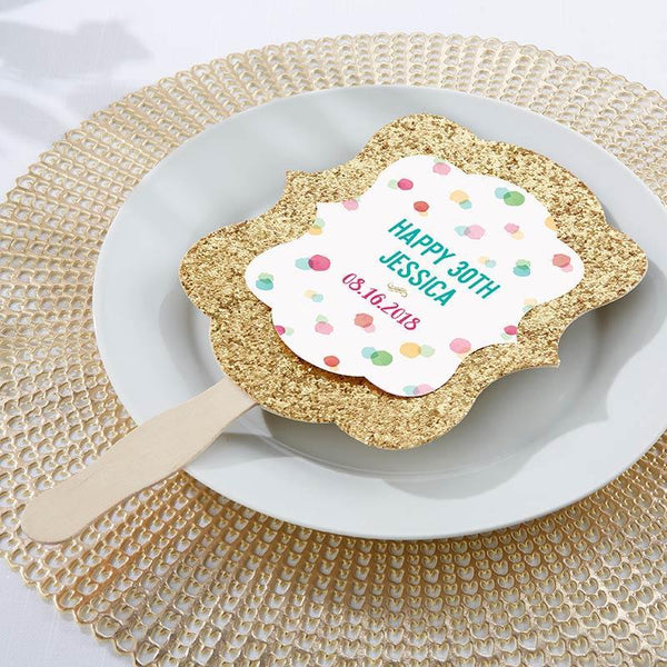 Personalized Gold Glitter Hand Fan - Party Time (Set of 12)-Celebration Party Supplies-JadeMoghul Inc.