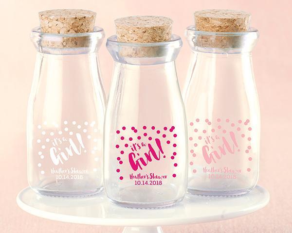 Personalized Printed Vintage Milk Bottle Favor Jar - It's a Girl! (3 Sets of 12)-Favor Boxes Bags & Containers-JadeMoghul Inc.
