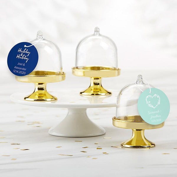 Personalized Small Bell Jar with Gold Base - Wedding (Set of 12)-Favor Boxes & Containers-JadeMoghul Inc.