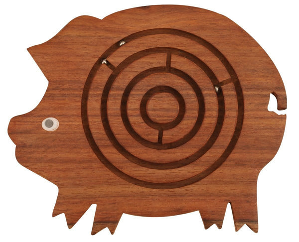 Pig Shape Labyrinth ball maze puzzle game In Wood, Brown-Board Games and Card Games-Brown-Wood-JadeMoghul Inc.