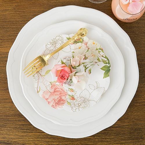 Pink Rose Floral Print Paper Plates (Pack of 12)-Celebration Party Supplies-JadeMoghul Inc.