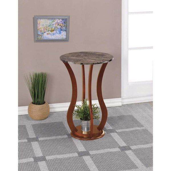 Transitional Wooden Plant Stand With Faux Marble Top, Brown