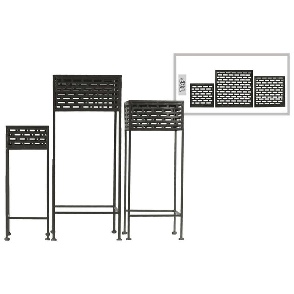 Plant Stands Square Shaped Metal Plant Stand With Cutout Pattern, Set Of 3, Black Benzara