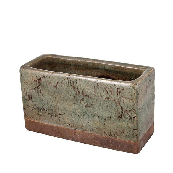 Planters Rectangular Shaped Textured Planter In Ceramic , Slate Gray and Brown Benzara