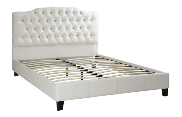 Platform Beds Queen Size Bed With Large Tufted Headboard, White Benzara