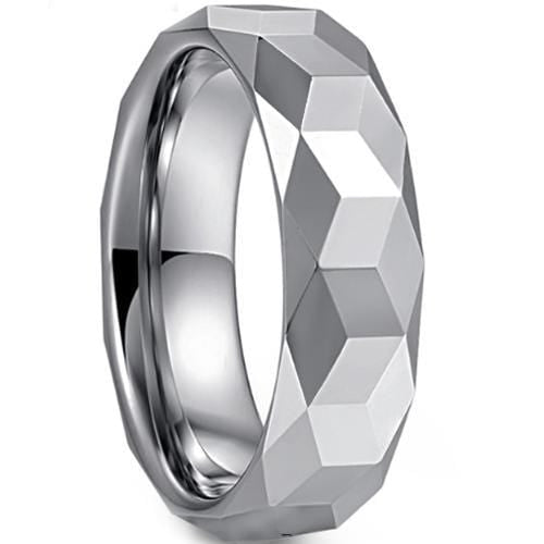 Platinum Engagement Rings Platinum White Tungsten Carbide Faceted Honeycomb Ring