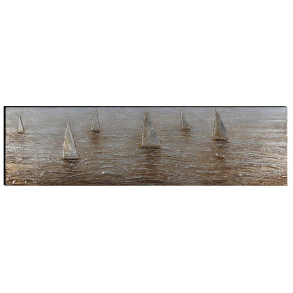 Pleasingly Sailing Boats Wooden Wall Art decor, Multicolor-Paintings-Multi-Color-CanvasWoodPigment-JadeMoghul Inc.