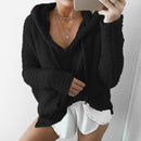 Plush Hooded drawstring Sweater-Black-S-JadeMoghul Inc.