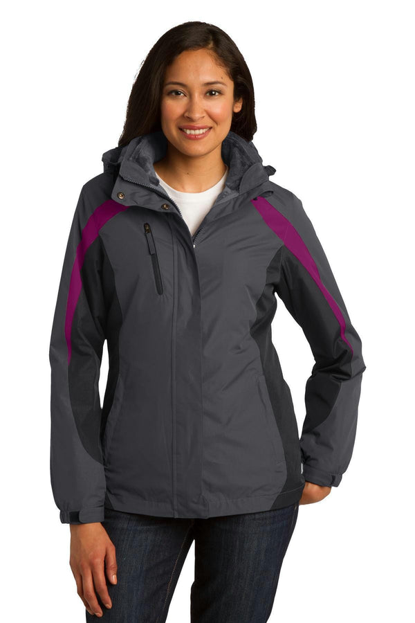 Port Authority Ladies Colorblock 3-in-1 Jacket. L321-Outerwear-Magnet Grey/ Black/ Very Berry-4XL-JadeMoghul Inc.