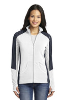 Port Authority Ladies Colorblock microFleece Jacket. L230-Ladies-White/ Battleship Grey-4XL-JadeMoghul Inc.