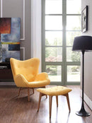 Poufs Pouf Ottoman - 38" Yellow Fabric and Wood Tufted Chair and Ottoman HomeRoots