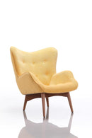 Poufs Pouf Ottoman - 38" Yellow Fabric and Wood Tufted Chair and Ottoman HomeRoots