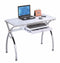 Prevailing Computer Desk, Chrome & White Glass-Desks and Hutches-Silver & Glass-Tempered Printed Supper White GlassMDFMetal Tube-JadeMoghul Inc.