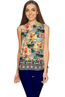 Prima Donna Emily Grey Roses Print Designer Top - Women-Prima Donna-XS-Grey/Pink/Creme-JadeMoghul Inc.