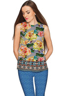 Prima Donna Prima Donna Emily Grey Roses Print Designer Top - Women Emily Sleeveless Top