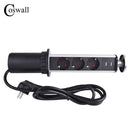 COSWALL 16A PULL POP UP 3 Power Socket 2 USB Charging Port Kitchen Table Desktop Sockets Retractable Countertops Worktop EU Plug