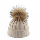 Big Fur Pom pom Beanie Hats Kids Girls Boys Warm Knitted Winter Hat Baby Real Raccoon Fur pompom Beanies Cap