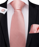 Elegant Men Silk Peach / Peach Tie And Cufflinks Set