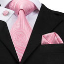 Elegant Men Silk Peach / Peach Tie And Cufflinks Set