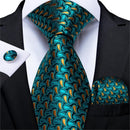 Men Teal Green Paisley / Striped Novelty Design Silk Tie