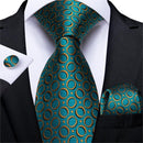 Men Teal Green Paisley / Striped Novelty Design Silk Tie