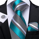 Men Teal Green Paisley / Striped Novelty Design Silk Tie