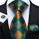 Men Teal Green Paisley / Striped Novelty Design Silk Tie