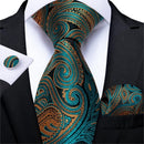 Men Teal Green Paisley / Striped Novelty Design Silk Tie