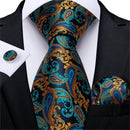 Men Teal Green Paisley / Striped Novelty Design Silk Tie