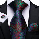 Men Teal Green Paisley / Striped Novelty Design Silk Tie