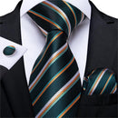 Men Teal Green Paisley / Striped Novelty Design Silk Tie