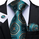 Men Teal Green Paisley / Striped Novelty Design Silk Tie