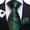 Men Teal Green Paisley / Striped Novelty Design Silk Tie