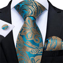 Men Teal Green Paisley / Striped Novelty Design Silk Tie