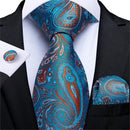 Men Teal Green Paisley / Striped Novelty Design Silk Tie