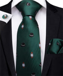 Men Teal Green Paisley / Striped Novelty Design Silk Tie