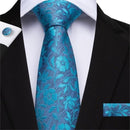 Men Teal Green Paisley / Striped Novelty Design Silk Tie