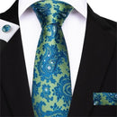 Men Teal Green Paisley / Striped Novelty Design Silk Tie