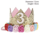 WEIGAO 1pcs 1 2 3 Birthday Caps Flower Crown 1st Birthday Hat Newborn Baby Birthday Headband 1 Year Birthday Party Decorations