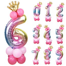 Rainbow Foil Number Balloon with Crown