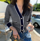 Vintage Ladies Knitted Cardigans Sweaters Women Long Sleeve V-neck Korean Office Fashion Slim Tops Cardigans 2019 Autumn Winter