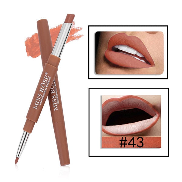 Dual Ended Highly Pigmented Waterproof Matte Velvety Smooth Lip Liner / Lipstick