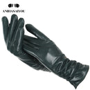 Classic pleated leather gloves women color real leather gloves women sheepskin Genuine Leather winter gloves women-2081