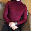 2019 Korean Slim Solid Color Turtleneck Sweater Mens Winter Long Sleeve Warm Knit Sweater Classic Solid Casual Bottoming Shirt