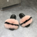 Real fox Fur Slippers Women Home Fluffy Sliders Comfort Furry Summer Flats Sweet Ladies Shoes Female Furry Indoor Flip Flops