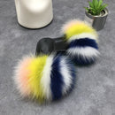 Real fox Fur Slippers Women Home Fluffy Sliders Comfort Furry Summer Flats Sweet Ladies Shoes Female Furry Indoor Flip Flops
