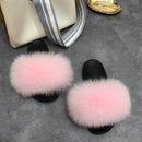 Real fox Fur Slippers Women Home Fluffy Sliders Comfort Furry Summer Flats Sweet Ladies Shoes Female Furry Indoor Flip Flops